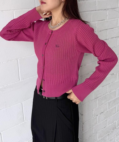 PAGEBOY（ページボーイ）の「シシュウロゴシアーリブカーディガン（カーディガン/ボレロ・レディース・ブラック/オフホワイト/モスグリーン/ピンク/ローズ系/ブルー系その他・FREE）」の6枚目の写真