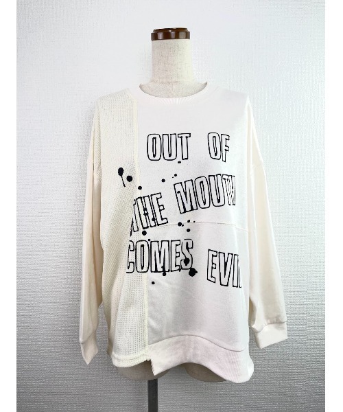 WORLD WIDE LOVE!(ワールドワイドラブ)の「TC裏毛ワッフル切り替えトップス(スウェット・レディース・スミクロ/オフホワイト/ブルー・1)」の4枚目の写真