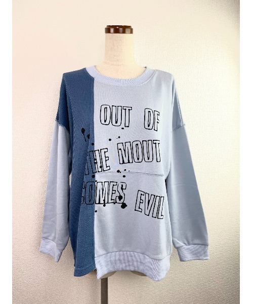 WORLD WIDE LOVE!(ワールドワイドラブ)の「TC裏毛ワッフル切り替えトップス(スウェット・レディース・スミクロ/オフホワイト/ブルー・1)」の10枚目の写真