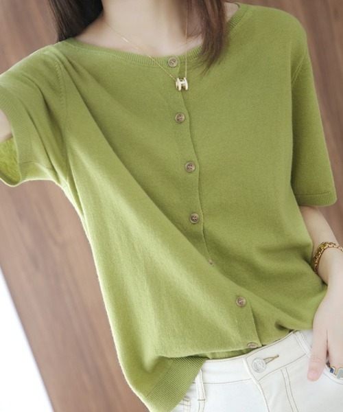 maison de LATIR（メゾンドラティール）の「前後2way機能夏服半袖サマーニット（Tシャツ/カットソー・レディース・ブラック/グリーン/ブラウン/ホワイト・ONESIZE）」の6枚目の写真
