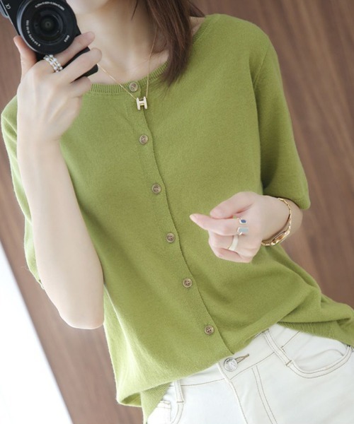 maison de LATIR（メゾンドラティール）の「前後2way機能夏服半袖サマーニット（Tシャツ/カットソー・レディース・ブラック/グリーン/ブラウン/ホワイト・ONESIZE）」の7枚目の写真
