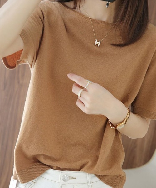 maison de LATIR（メゾンドラティール）の「前後2way機能夏服半袖サマーニット（Tシャツ/カットソー・レディース・ブラック/グリーン/ブラウン/ホワイト・ONESIZE）」の8枚目の写真