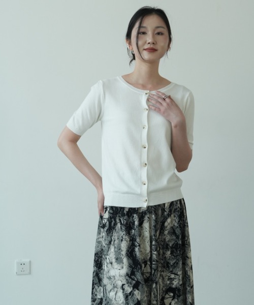 maison de LATIR（メゾンドラティール）の「前後2way機能夏服半袖サマーニット（Tシャツ/カットソー・レディース・ブラック/グリーン/ブラウン/ホワイト・ONESIZE）」の22枚目の写真