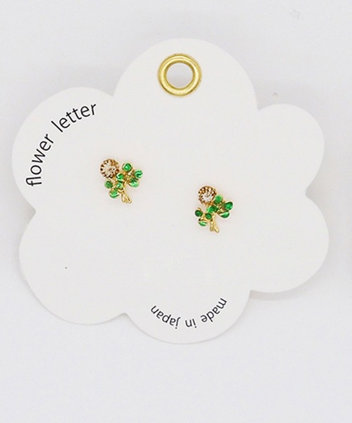 Zoule(ゾーラ)の「Zoule ゾーラ:FLOWER LETTER SERIES flower letter4 花言葉 アジサイ クローバー ヒマワリ ピアス(ピアス(両耳用)・レディース・グリーン/パープル/イエロー・FREE)」の5枚目の写真