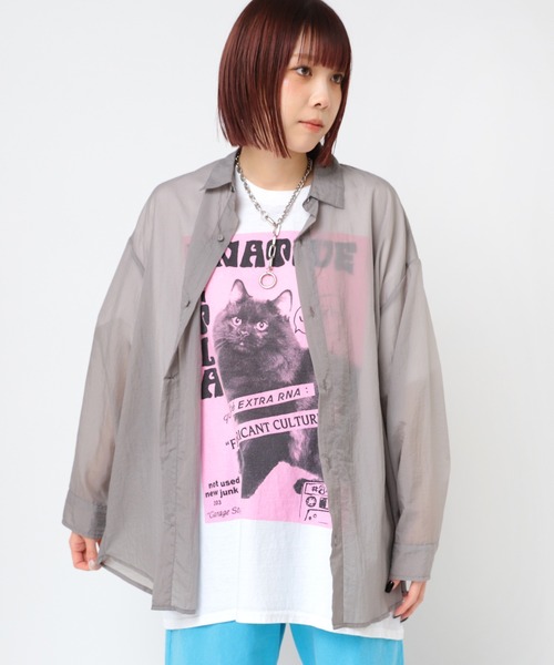 RNA(アールエヌエー)の「B2889 シアーBIGシャツ(シャツ/ブラウス・レディース・グレー/ピンク/グリーン・MEDIUM)」の2枚目の写真