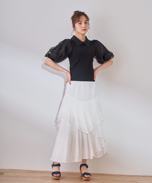31 Sons de mode（トランテアン　ソン　ドゥ　モード）の「プリーツティアードスカート（スカート・レディース・ブラック/オフホワイト/ピンク・フリー）」の13枚目の写真