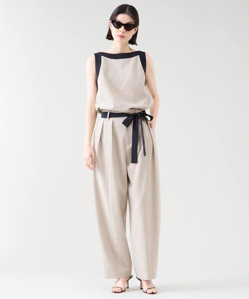 Tiara（ティアラ）の「バイカラーノースリーブブラウス（セットアップ可）（シャツ/ブラウス・レディース・ベージュ/チャコールグレー/ブラック・FREE）」の6枚目の写真