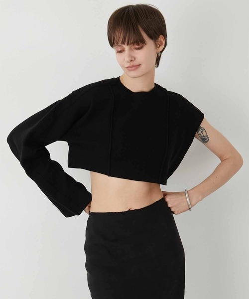 LA PEAU DE GEM(ラポドゥジェム)の「【LA PEAU DE GEM】pintuck asymmetry knit/ピンタックアシンメトリーニット(ニット/セーター・レディース・ブラック/ホワイト・FREE)」の2枚目の写真