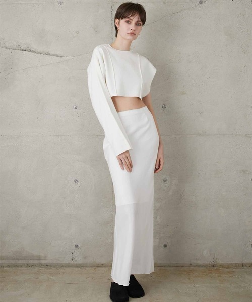 LA PEAU DE GEM(ラポドゥジェム)の「【LA PEAU DE GEM】pintuck asymmetry knit/ピンタックアシンメトリーニット(ニット/セーター・レディース・ブラック/ホワイト・FREE)」の9枚目の写真