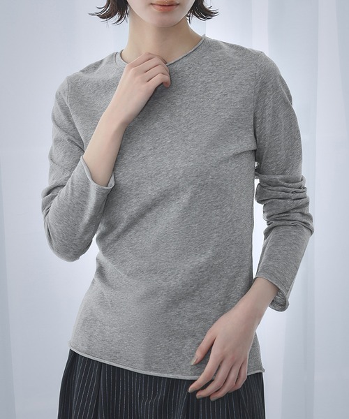 LOWO(ロワ)の「綿混シンプルカットソー(Tシャツ/カットソー・レディース・ブラック/オフホワイト/グレー・S/M)」の3枚目の写真