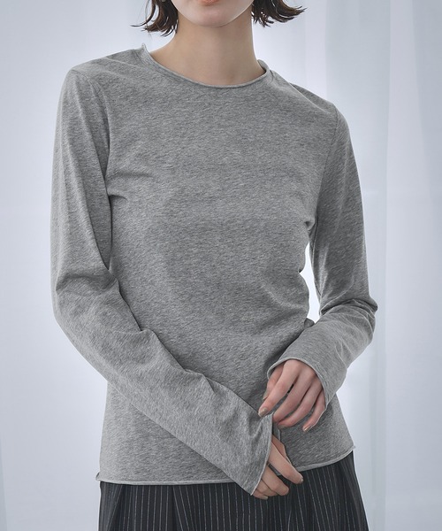 LOWO(ロワ)の「綿混シンプルカットソー(Tシャツ/カットソー・レディース・ブラック/オフホワイト/グレー・S/M)」の11枚目の写真