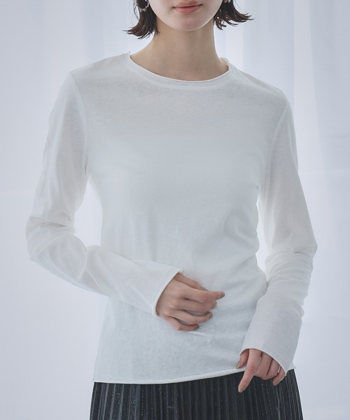 LOWO(ロワ)の「綿混シンプルカットソー(Tシャツ/カットソー・レディース・ブラック/オフホワイト/グレー・S/M)」の15枚目の写真