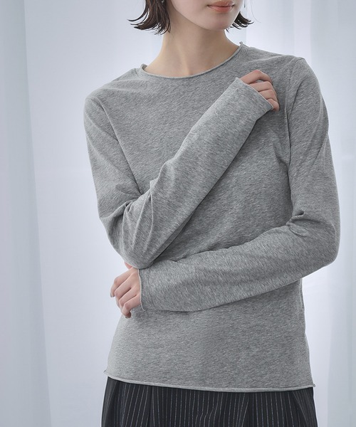 LOWO(ロワ)の「綿混シンプルカットソー(Tシャツ/カットソー・レディース・ブラック/オフホワイト/グレー・S/M)」の5枚目の写真