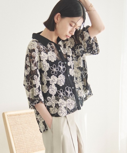 ブラウス シャツ コードレースクロップドシャツ レディース Re:EDIT ブラウス シャツ 「2025 SUMMER COLLECTION