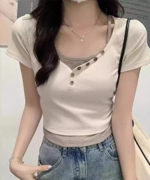 ドッキングフロントボタンヘンリーネックTシャツ