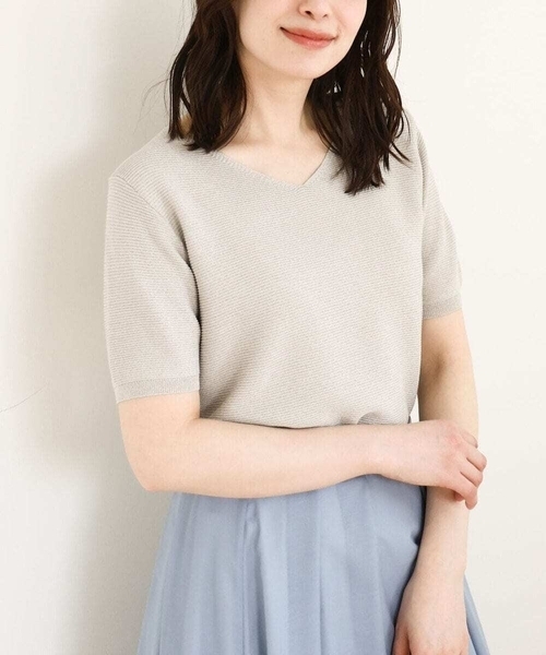 OFUON le MK（オフオンルエムケー）の「ガーター編み半袖ラメニット/洗える/WEB限定サイズあり（ニット/セーター・レディース・ライトグレー/ピンク/イエロー/グレー・36/38/40）」の3枚目の写真