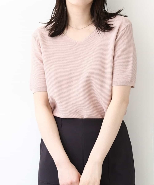 ガーター編み半袖ラメニット/洗える/WEB限定サイズあり（ニット