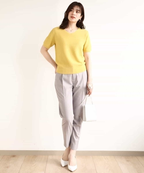 OFUON le MK（オフオンルエムケー）の「ガーター編み半袖ラメニット/洗える/WEB限定サイズあり（ニット/セーター・レディース・ライトグレー/ピンク/イエロー/グレー・36/38/40）」の6枚目の写真