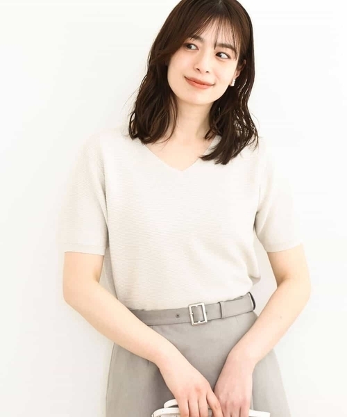 OFUON le MK（オフオンルエムケー）の「ガーター編み半袖ラメニット/洗える/WEB限定サイズあり（ニット/セーター・レディース・ライトグレー/ピンク/イエロー/グレー・36/38/40）」の9枚目の写真