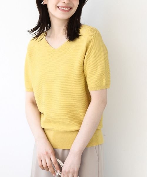 OFUON le MK（オフオンルエムケー）の「ガーター編み半袖ラメニット/洗える/WEB限定サイズあり（ニット/セーター・レディース・ライトグレー/ピンク/イエロー/グレー・36/38/40）」の4枚目の写真