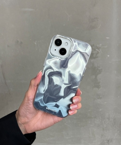 メタリックデザインのiPhoneケース 選べるスマホリング】メタリックウェーブデザイン｜7色メタルカラー