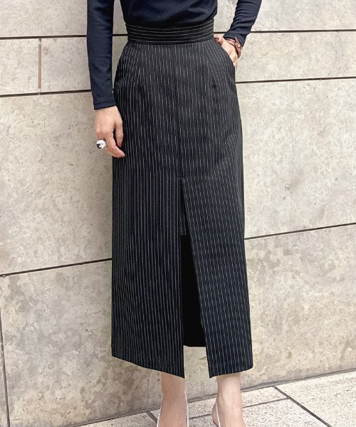 JENNE（ジェンヌ）の「センター深スリットスカート（スカート・レディース・ネイビー/ブラック/ホワイト・SMALL/MEDIUM/LARGE）」の5枚目の写真