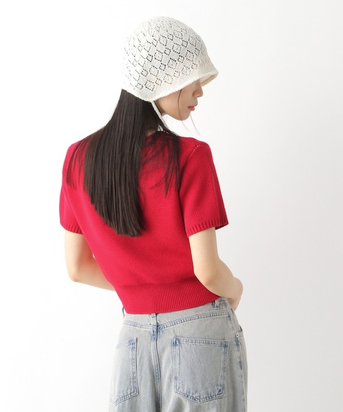 Heather（ヘザー）の「ジャガードロゴニット（半袖）　452800（ニット/セーター・レディース・オフホワイト/レッド/ネイビー・FREE）」の13枚目の写真