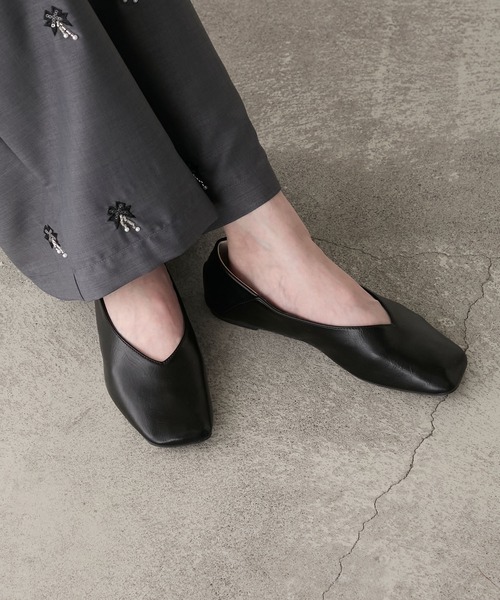forksy.】【オケージョン対応】スクエアトゥ フラットパンプス forksy