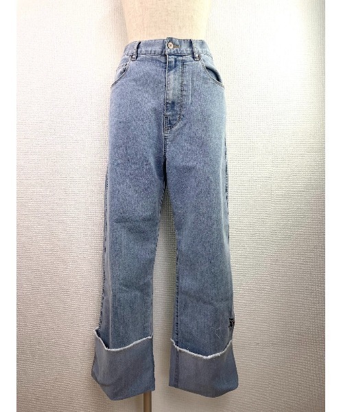 Rydia(リディア)の「ロールアップコビニャーデニム(デニムパンツ・レディース・ネイビー/ライトブルー・M)」の2枚目の写真
