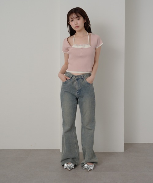 RAY CASSIN(レイカズン)の「レースキャミレイヤードヘンリーニット(ニット/セーター・レディース・ライトベージュ/ピンク/ネイビー・FREE)」の14枚目の写真