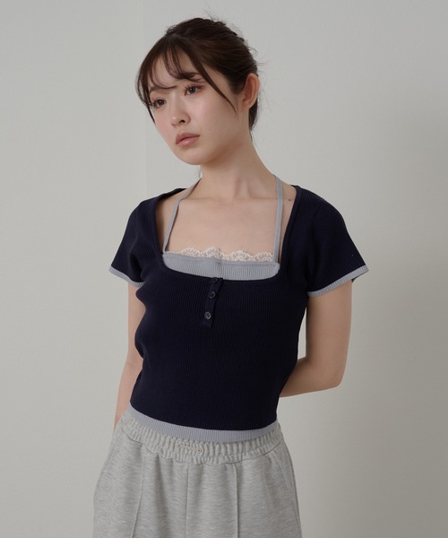 RAY CASSIN(レイカズン)の「レースキャミレイヤードヘンリーニット(ニット/セーター・レディース・ライトベージュ/ピンク/ネイビー・FREE)」の20枚目の写真