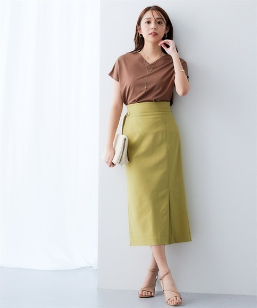 7days Life Styling(セブンデイズライフスタイリング)の「ドライタッチストレッチベルト付きナロースカート(ストレッチ・接触冷感・UVカット)<大きいサイズ有>(スカート・レディース・イエロー/ベージュ/ブラック・S/M/L/LL/3L)」の9枚目の写真