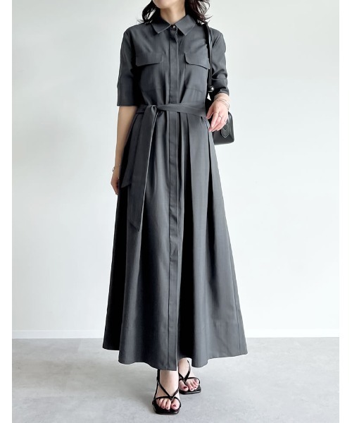 Re:EDIT（リエディ）の「[2025 SUMMER COLLECTION][低身長サイズ有][洗える]リネンライクウエストリボン付きＡラインシャツワンピース（シャツワンピース・レディース・ブラウン/ブルー/アイボリー/チャコールグレー/ブラック・SHORT/MEDIUM/LARGE）」の3枚目の写真