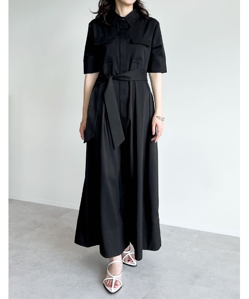 [極美品]M-PREMIER シャツワンピース ウエストリボン Aライン 34 極美品]M-PREMIER シャツワンピース ウエストリボン Aライン 34