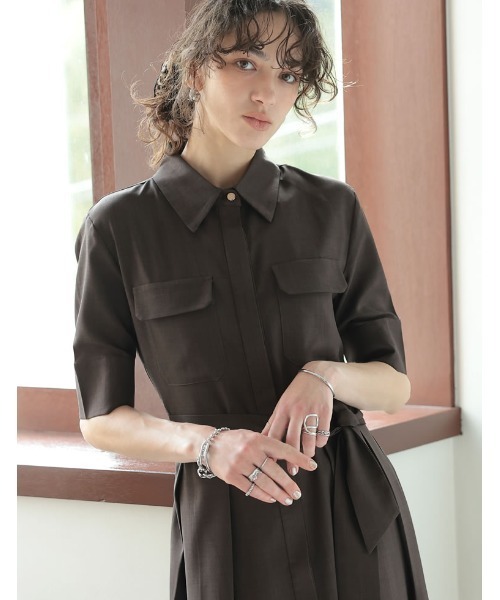 Re:EDIT（リエディ）の「[2025 SUMMER COLLECTION][低身長サイズ有][洗える]リネンライクウエストリボン付きＡラインシャツワンピース（シャツワンピース・レディース・ブラウン/ブルー/アイボリー/チャコールグレー/ブラック・SHORT/MEDIUM/LARGE）」の10枚目の写真