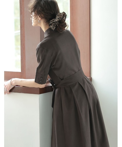 Re:EDIT（リエディ）の「[2025 SUMMER COLLECTION][低身長サイズ有][洗える]リネンライクウエストリボン付きＡラインシャツワンピース（シャツワンピース・レディース・ブラウン/ブルー/アイボリー/チャコールグレー/ブラック・SHORT/MEDIUM/LARGE）」の12枚目の写真