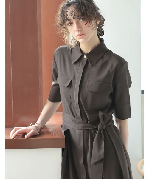 Re:EDIT（リエディ）の「[2025 SUMMER COLLECTION][低身長サイズ有][洗える]リネンライクウエストリボン付きＡラインシャツワンピース（シャツワンピース・レディース・ブラウン/ブルー/アイボリー/チャコールグレー/ブラック・SHORT/MEDIUM/LARGE）」の13枚目の写真