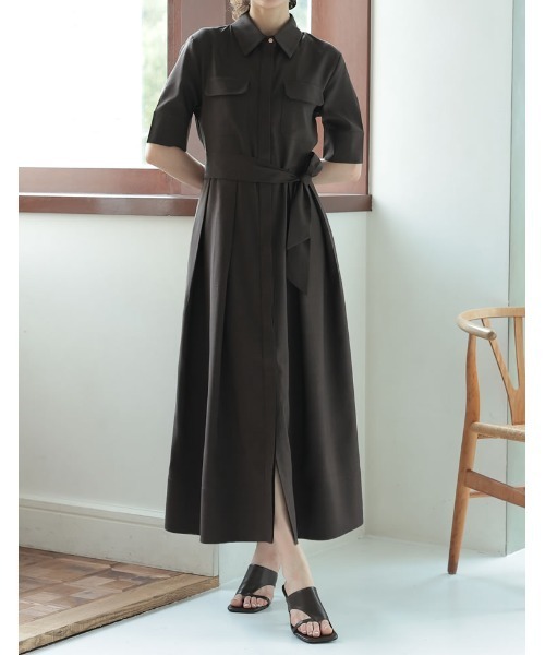 Re:EDIT（リエディ）の「[2025 SUMMER COLLECTION][低身長サイズ有][洗える]リネンライクウエストリボン付きＡラインシャツワンピース（シャツワンピース・レディース・ブラウン/ブルー/アイボリー/チャコールグレー/ブラック・SHORT/MEDIUM/LARGE）」の14枚目の写真