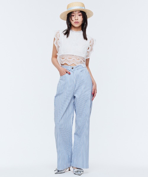 Narcissus（ナルシス）の「ストライプパンツ　ストレートワイド（デニムパンツ・レディース・ブラック/ブルー・FREE）」の15枚目の写真