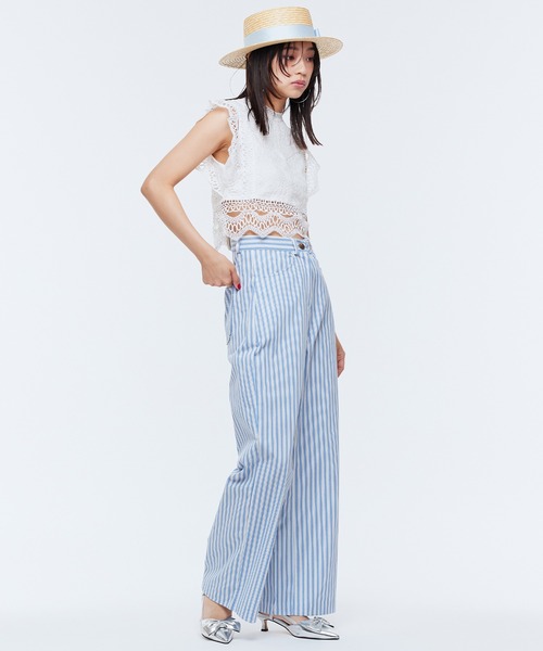 Narcissus（ナルシス）の「ストライプパンツ　ストレートワイド（デニムパンツ・レディース・ブラック/ブルー・FREE）」の16枚目の写真