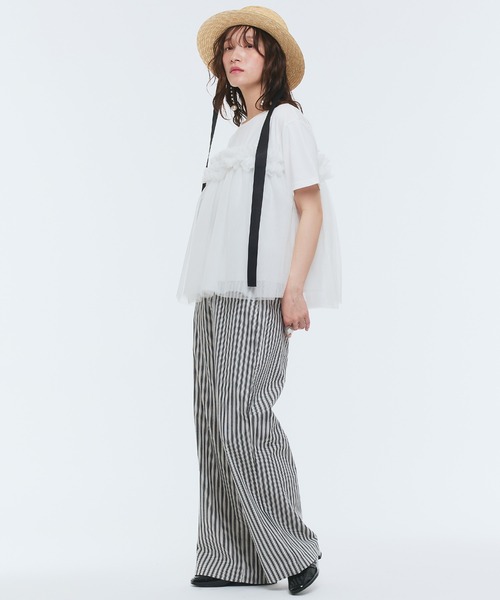 Narcissus（ナルシス）の「ストライプパンツ　ストレートワイド（デニムパンツ・レディース・ブラック/ブルー・FREE）」の6枚目の写真