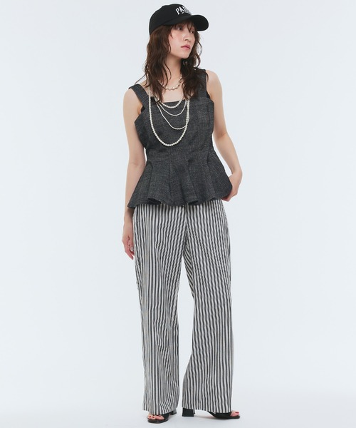 Narcissus（ナルシス）の「ストライプパンツ　ストレートワイド（デニムパンツ・レディース・ブラック/ブルー・FREE）」の14枚目の写真