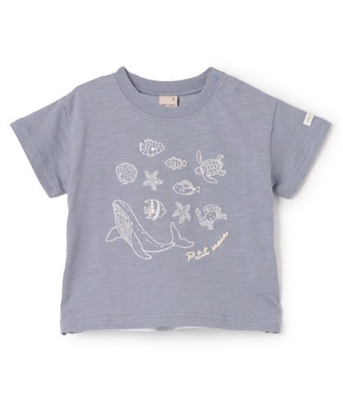 MLB】マルチボーダー・チームロゴ刺繍半袖Tシャツ(140 ブルー