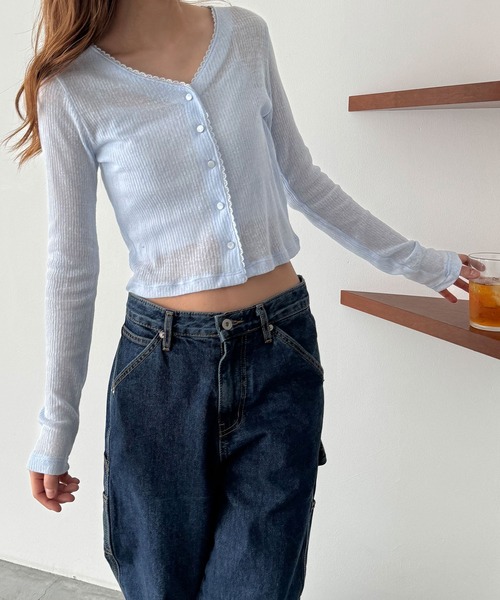 カーディガン SIGNATURE　レーストリムシアーカーディガン レディース CANAL JEAN カーディガン SIGNATURE レーストリムシアー