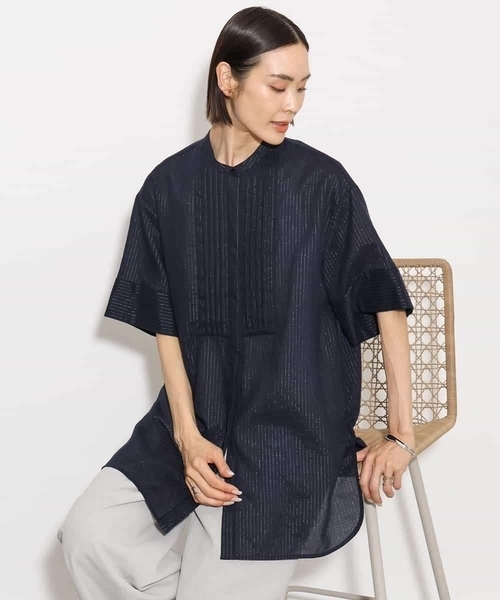 MICHEL KLEIN(ミッシェル・クラン)の「シアーチュニックブラウス(シャツ/ブラウス・レディース・ホワイト/ネイビー・38)」の2枚目の写真