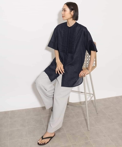 MICHEL KLEIN(ミッシェル・クラン)の「シアーチュニックブラウス(シャツ/ブラウス・レディース・ホワイト/ネイビー・38)」の3枚目の写真