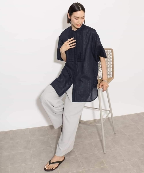 MICHEL KLEIN(ミッシェル・クラン)の「シアーチュニックブラウス(シャツ/ブラウス・レディース・ホワイト/ネイビー・38)」の4枚目の写真