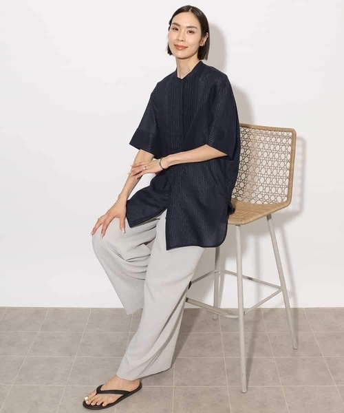 MICHEL KLEIN(ミッシェル・クラン)の「シアーチュニックブラウス(シャツ/ブラウス・レディース・ホワイト/ネイビー・38)」の5枚目の写真