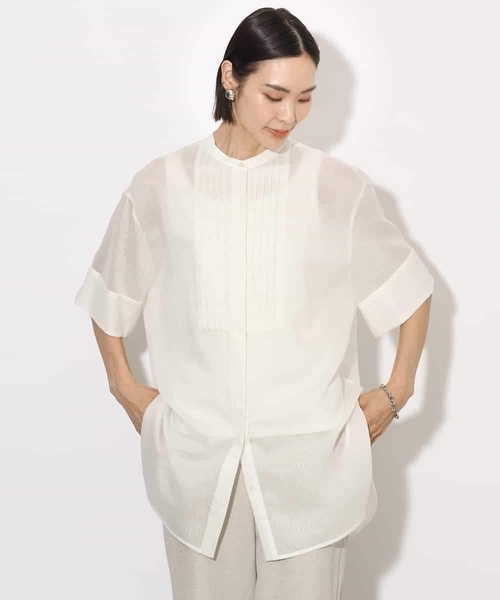 MICHEL KLEIN(ミッシェル・クラン)の「シアーチュニックブラウス(シャツ/ブラウス・レディース・ホワイト/ネイビー・38)」の15枚目の写真