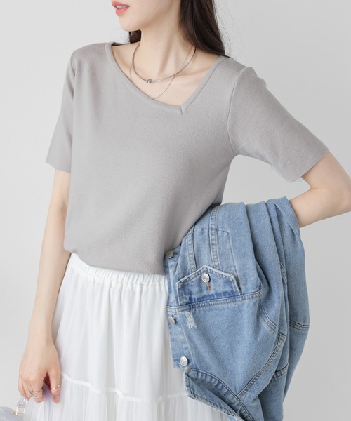 セール】アシンメトリーデザインニット（Tシャツ/カットソー